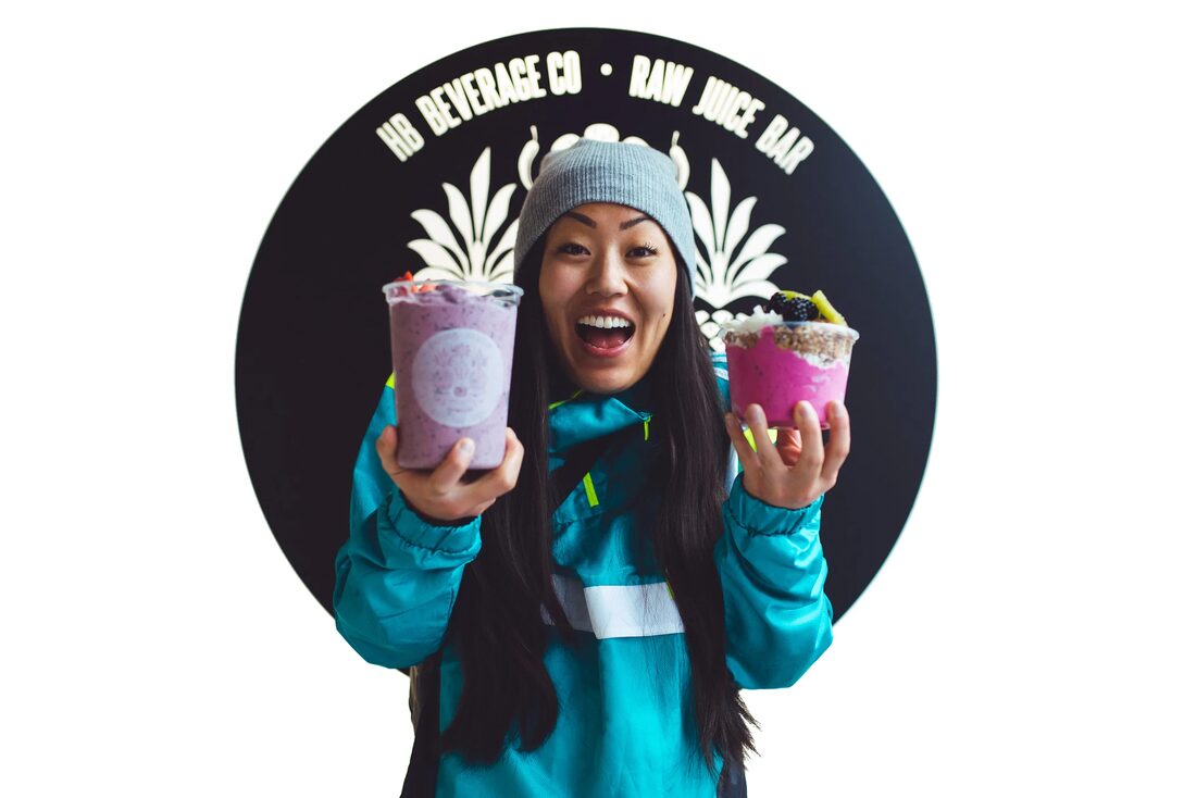 HB Beverage Co. — açaí bowls in front of the HB badge